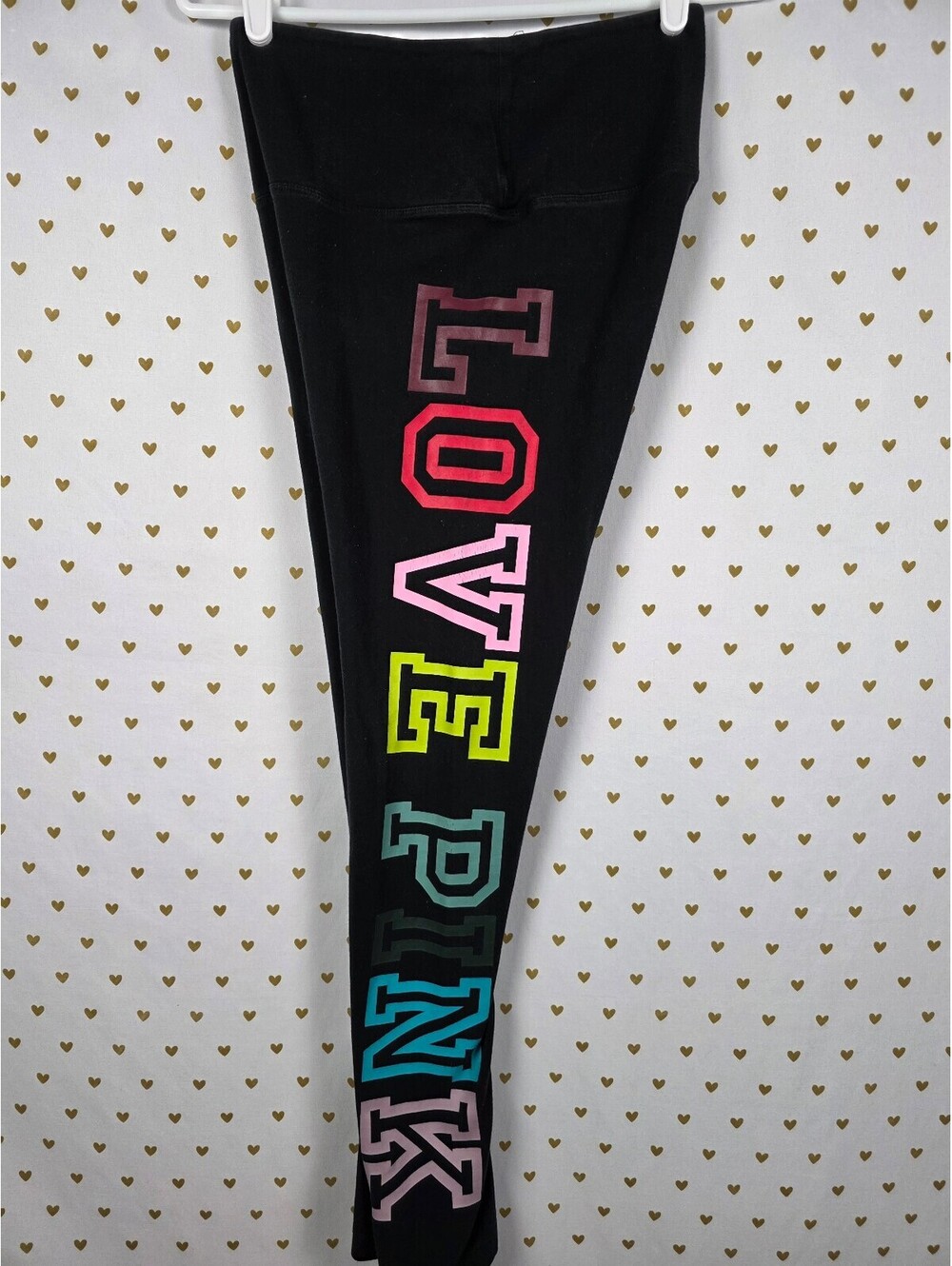 Victorias Secret PINK RAINBOW LOVE Logo Yoga Pants Medium